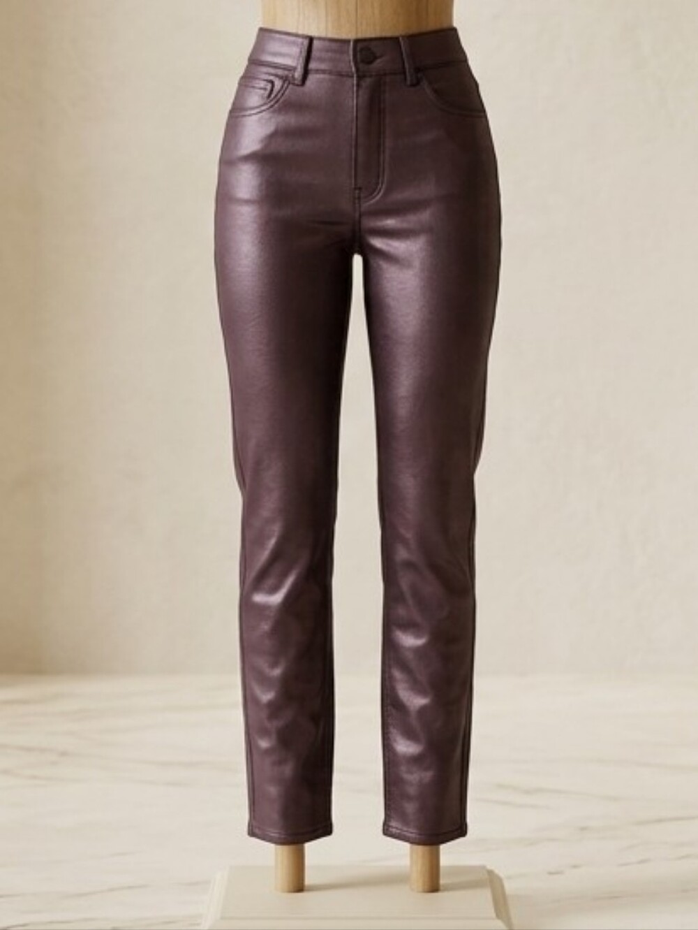 Express Deep Plum Faux Leather High-Rise Ankle Jeans Size 4R